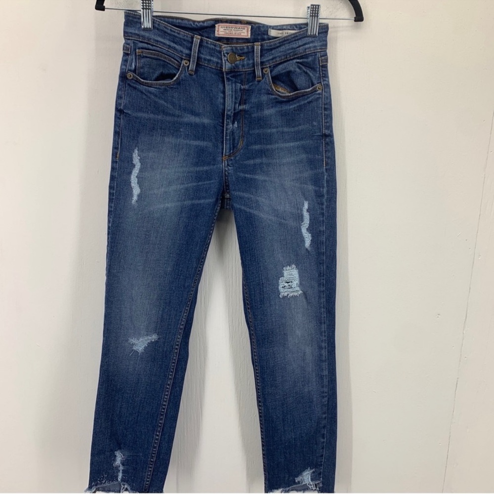 Guess Womens 26 1981 Skinny Jeans Distressed Raw Hems Whiskered Ankle mid rise
